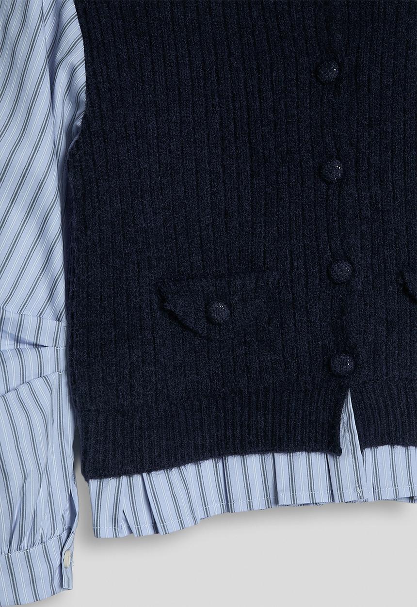 Pop Candy - Knit vest with striped shirt & wide leg jeans - navy/blue