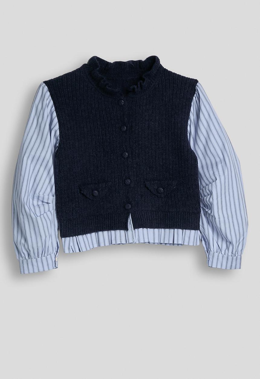 Pop Candy - Knit vest with striped shirt & wide leg jeans - navy/blue