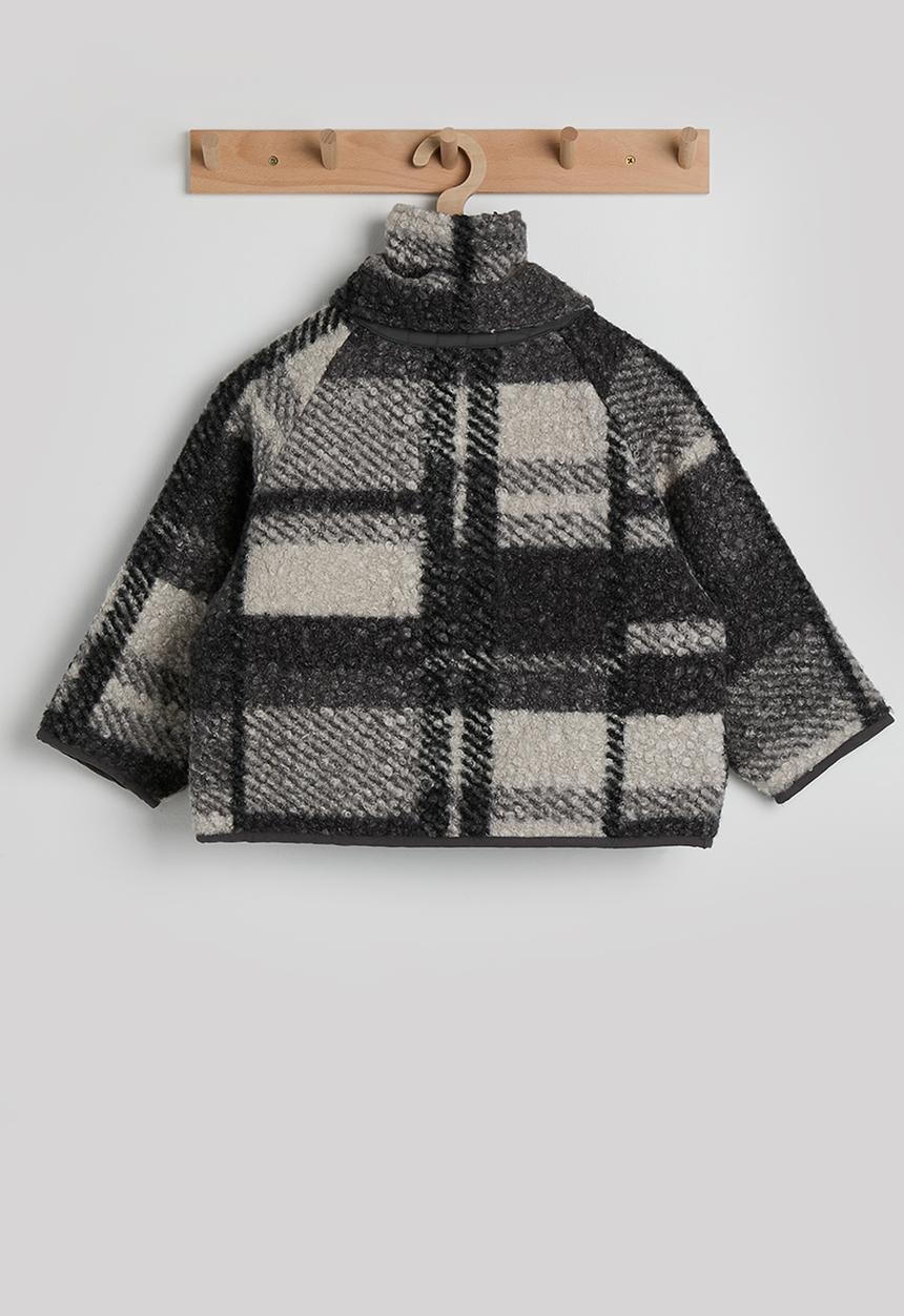 Pop Candy - Checked boucle jacket with keyhole scarf - grey multi