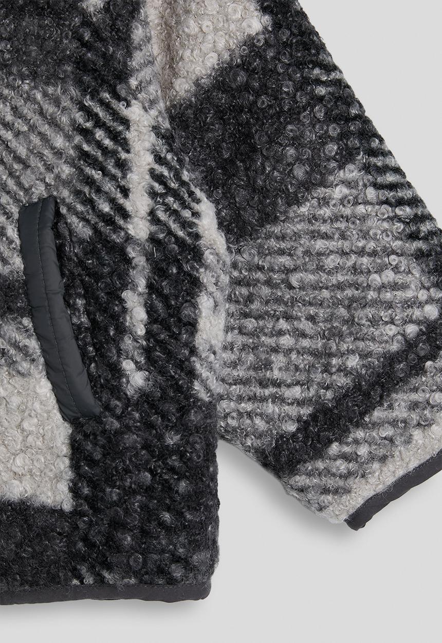 Pop Candy - Checked boucle jacket with keyhole scarf - grey multi