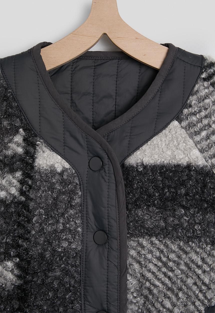 Pop Candy - Checked boucle jacket with keyhole scarf - grey multi