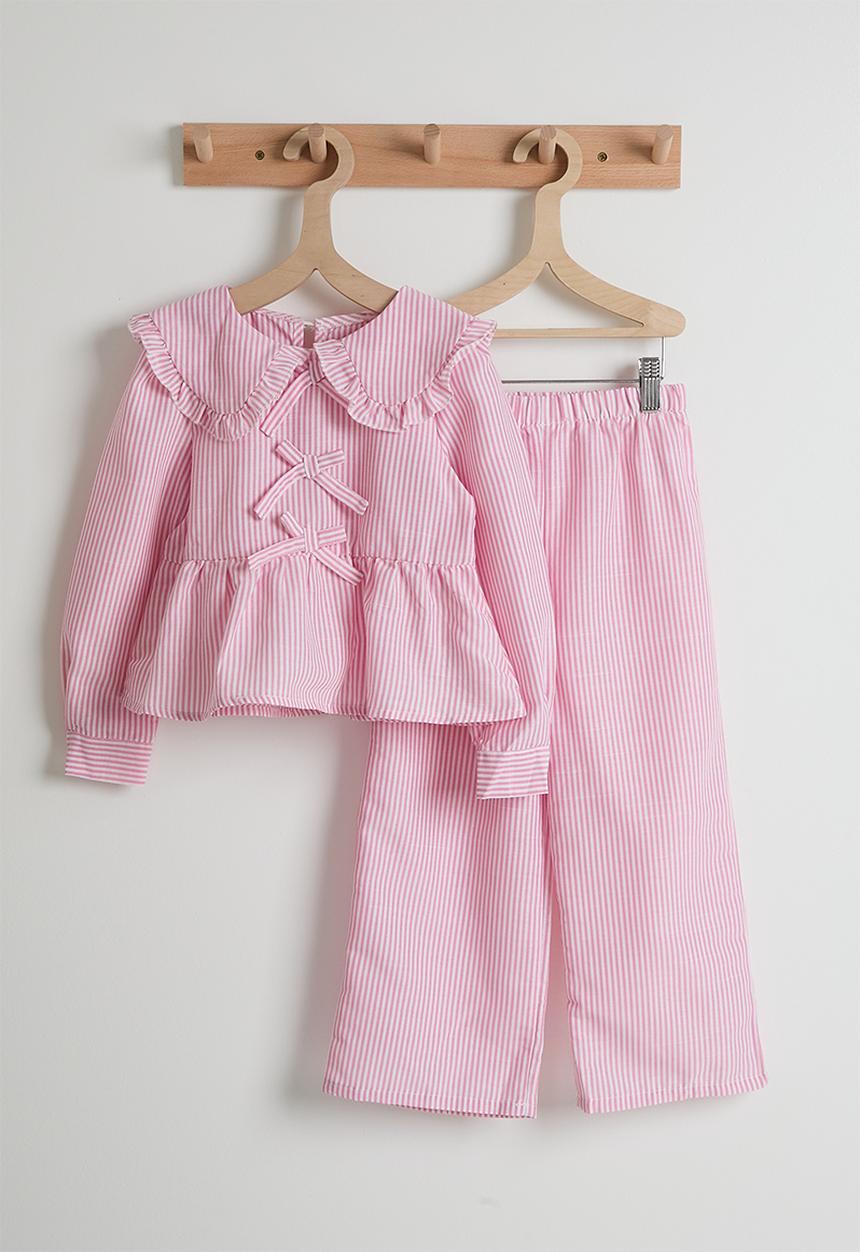 Pop Candy - Peter pan collar blouse with pants - pink stripes
