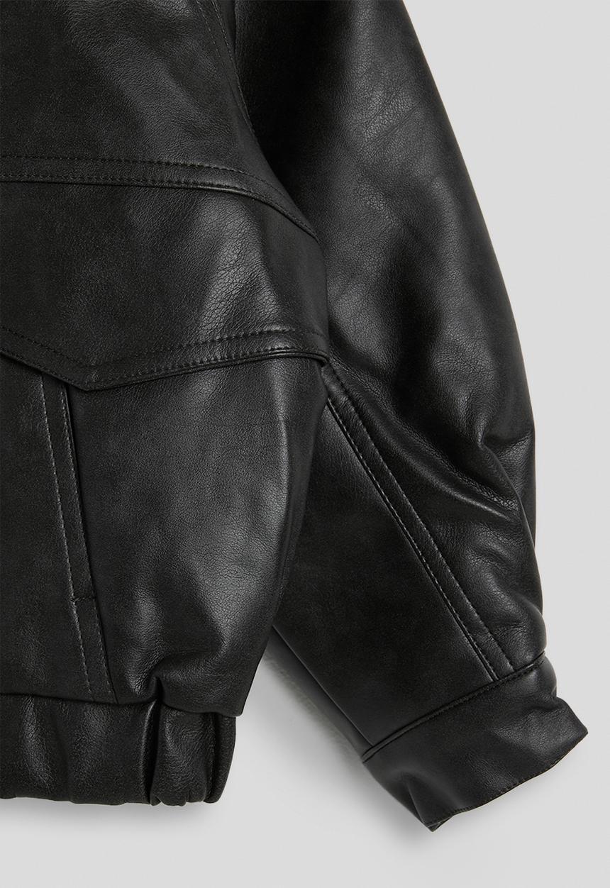 Pop Candy - PU funnel neck jacket - black