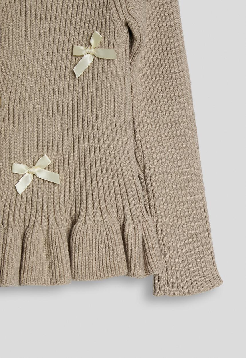 Pop Candy - Knit peplum cardigan with bows - beige