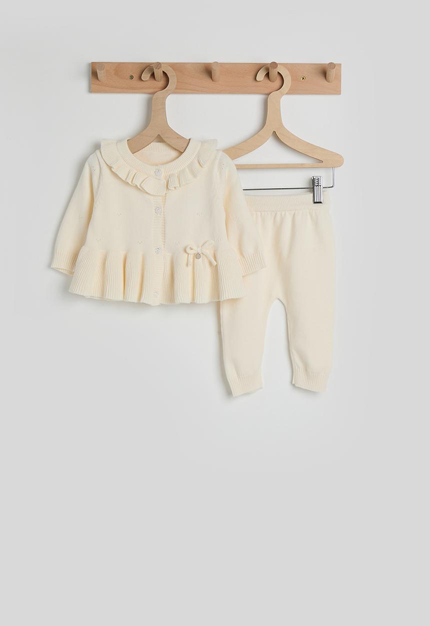 Pop Candy - Knit peplum cardigan & joggers - cream