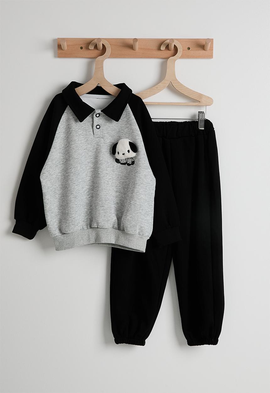 Pop Candy - Puppy power collared sweatshirt with joggers - black/grey