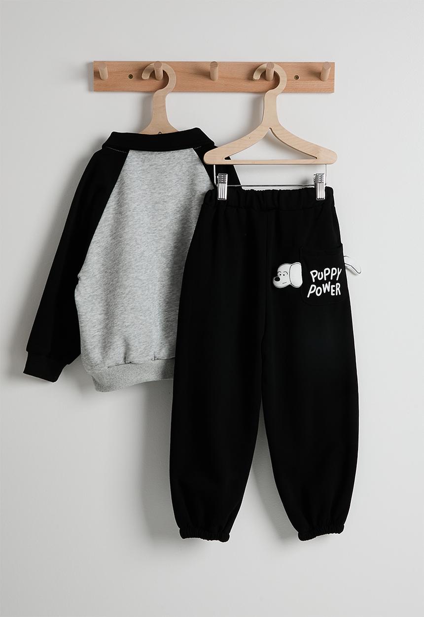 Pop Candy - Puppy power collared sweatshirt with joggers - black/grey