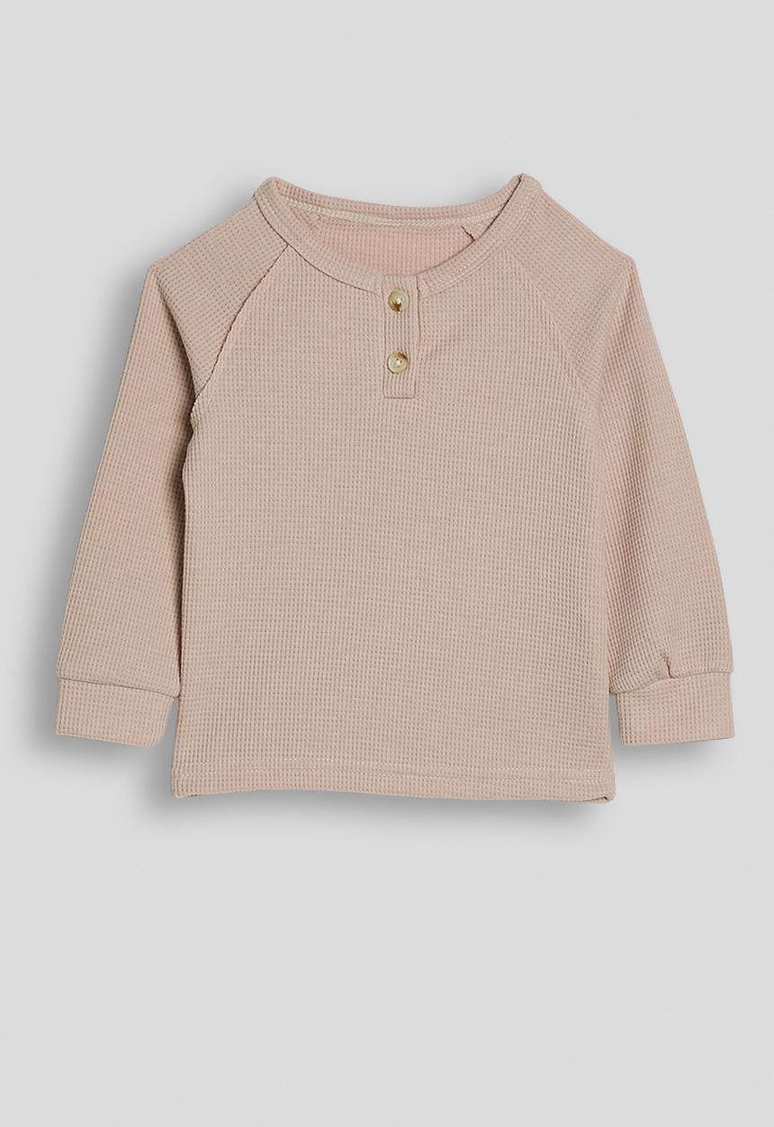 Pop Candy - Henley-style waffle knit top - pancho brown