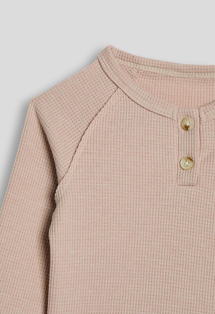 Pop Candy - Henley-style waffle knit top - pancho brown