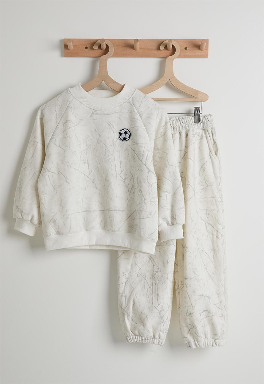 Pop Candy - Marble printed sweatshirt & joggers - white
