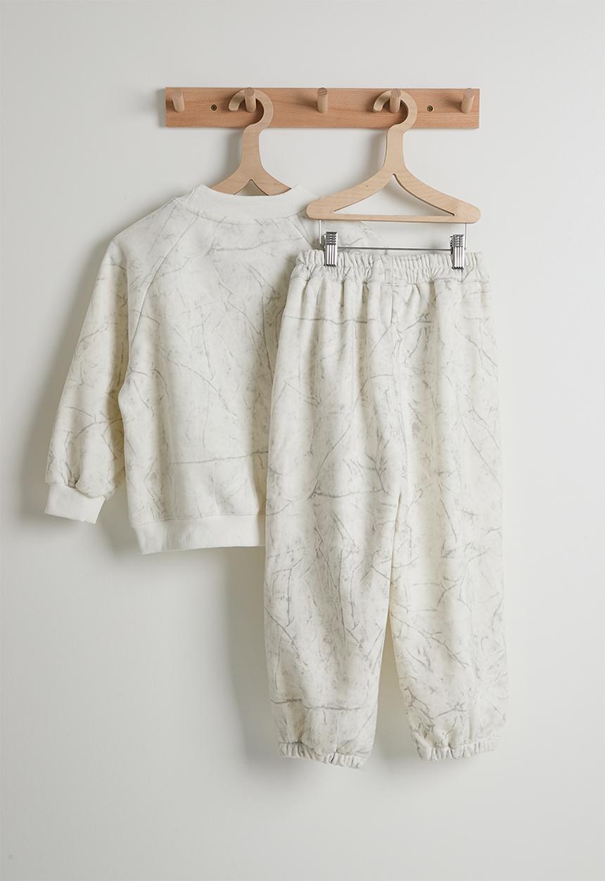 Pop Candy - Marble printed sweatshirt & joggers - white