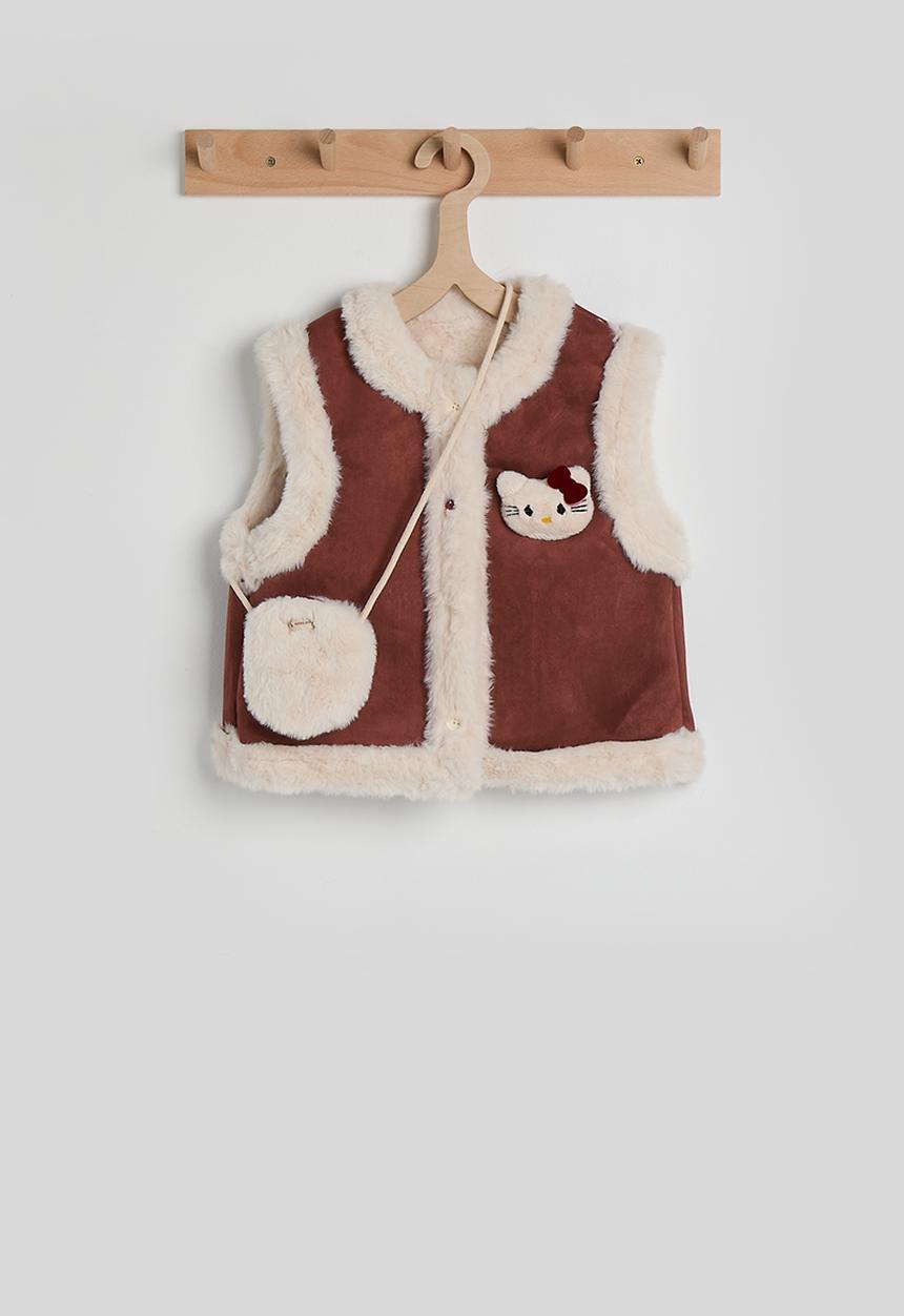 Pop Candy - Faux suede-fur vest with crossbody bag - brownish red/cream