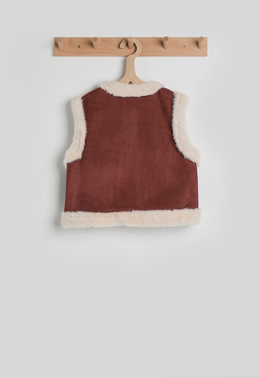 Pop Candy - Faux suede-fur vest with crossbody bag - brownish red/cream