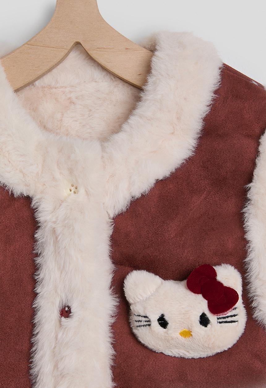 Pop Candy - Faux suede-fur vest with crossbody bag - brownish red/cream
