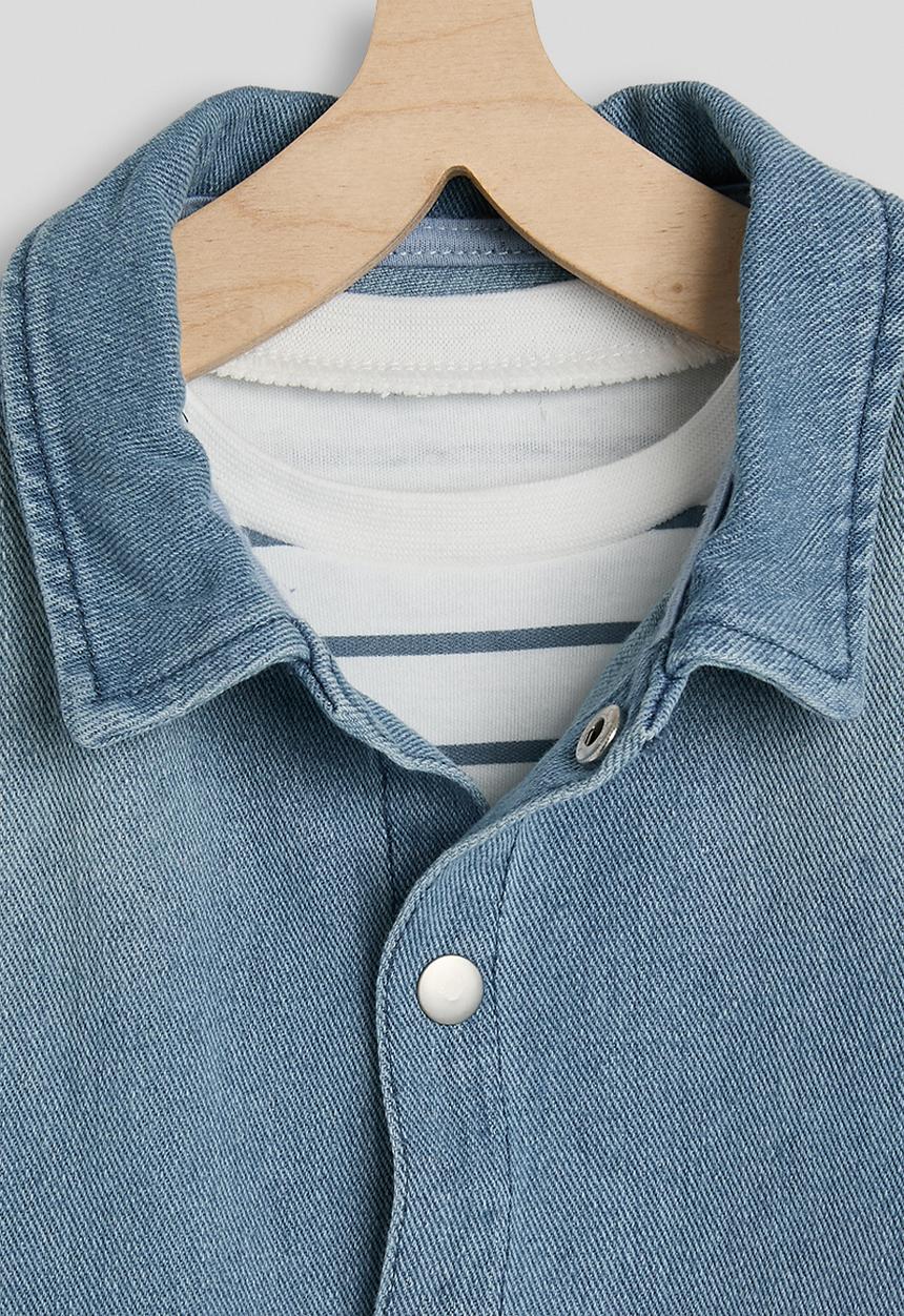 Pop Candy - Denim shacket with striped tee - blue