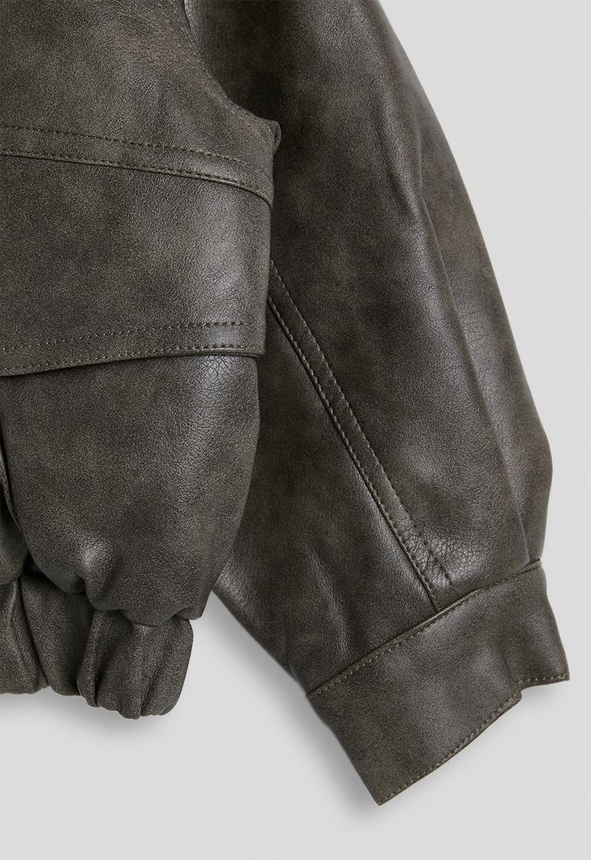 Pop Candy - PU funnel neck jacket - mocha