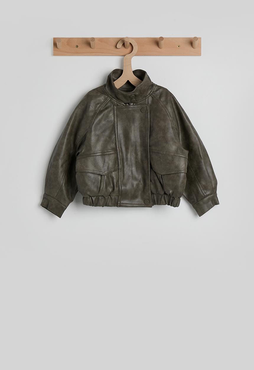 Pop Candy - PU funnel neck jacket - mocha