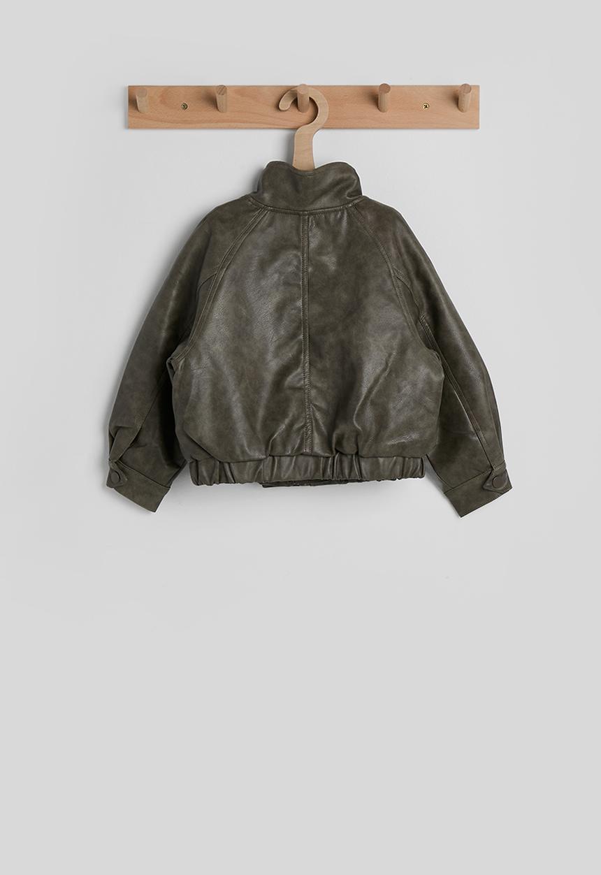 Pop Candy - PU funnel neck jacket - mocha
