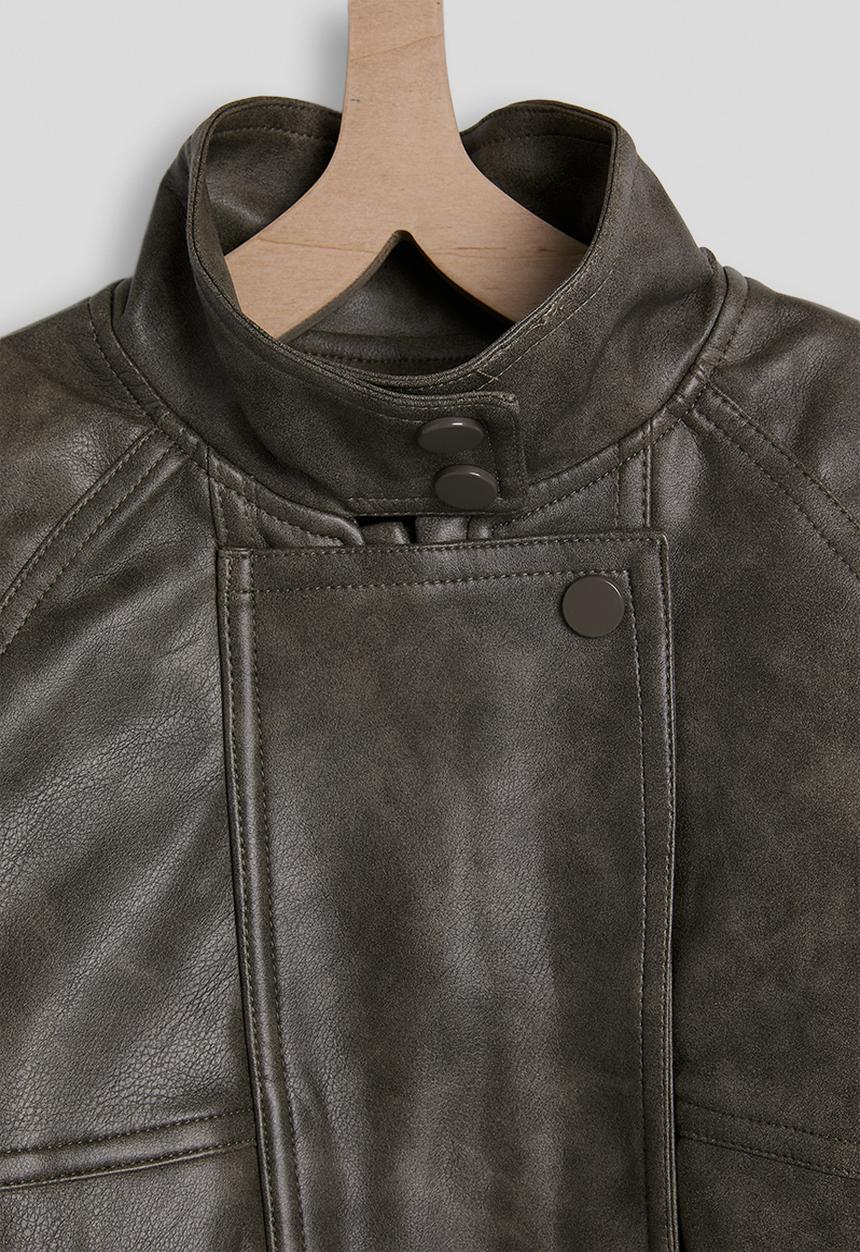 Pop Candy - PU funnel neck jacket - mocha