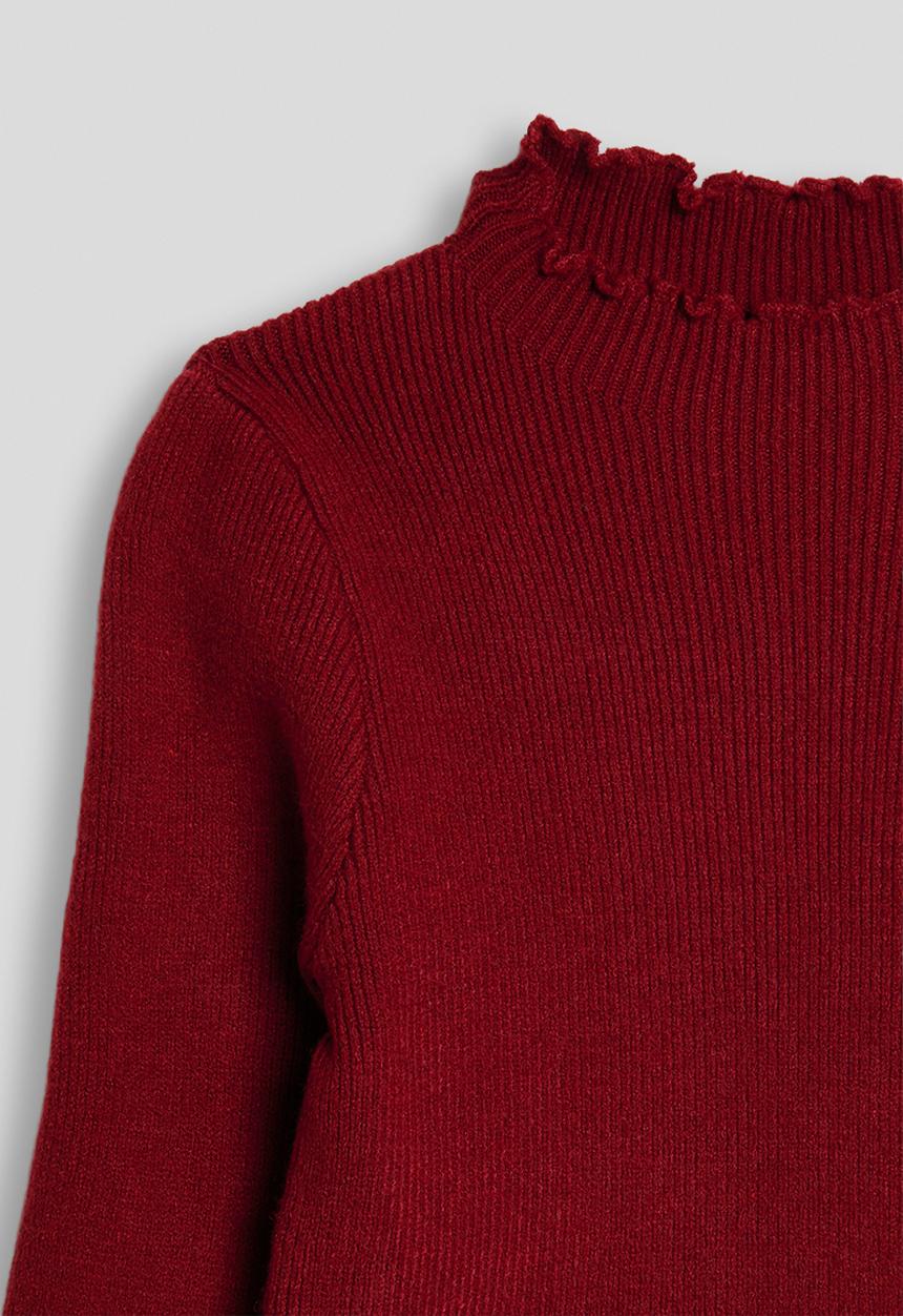 Pop Candy - Ribbed lettuce hem long sleeved top - ruby red