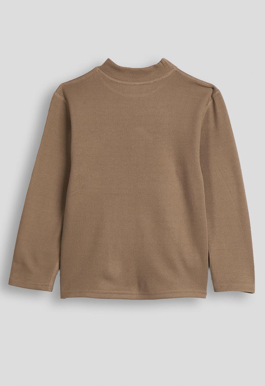 Pop Candy - Ribbed high neck top with applique mushroom - teak brown