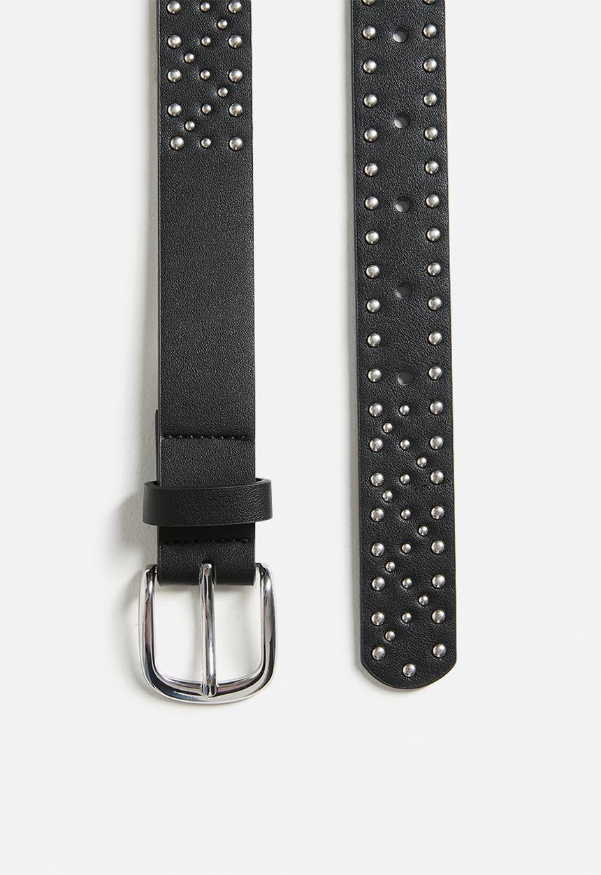 Rubi - Slim Dad Studded Belt 2Pk - Black/Silver Studs & Tan Micro/Brushed Gold