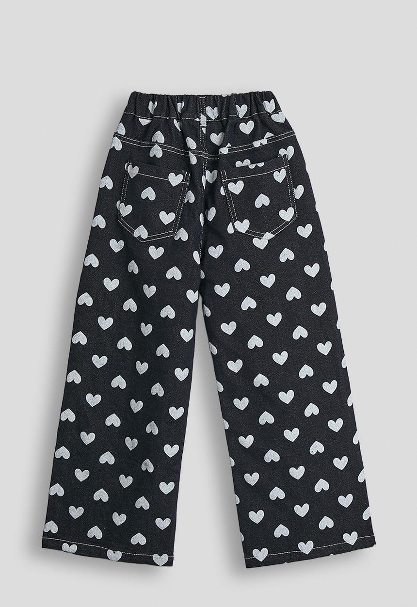 Pop Candy - Heart printed wide leg jeans - navy