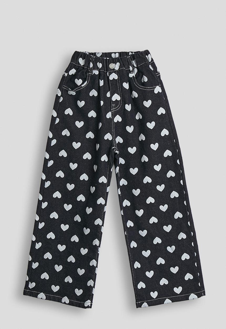 Pop Candy - Heart printed wide leg jeans - navy
