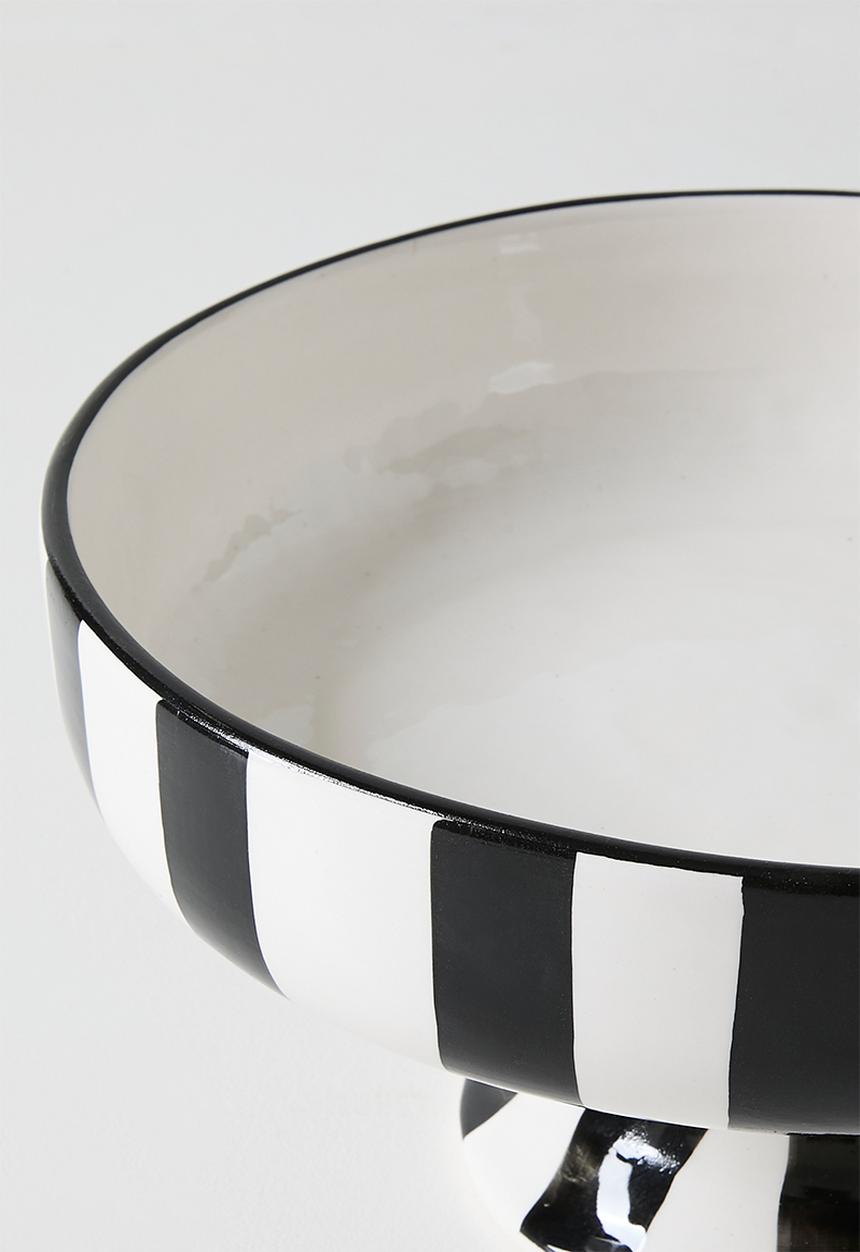 Urchin Art - Serving Bowl Short w stand - white & black stripes