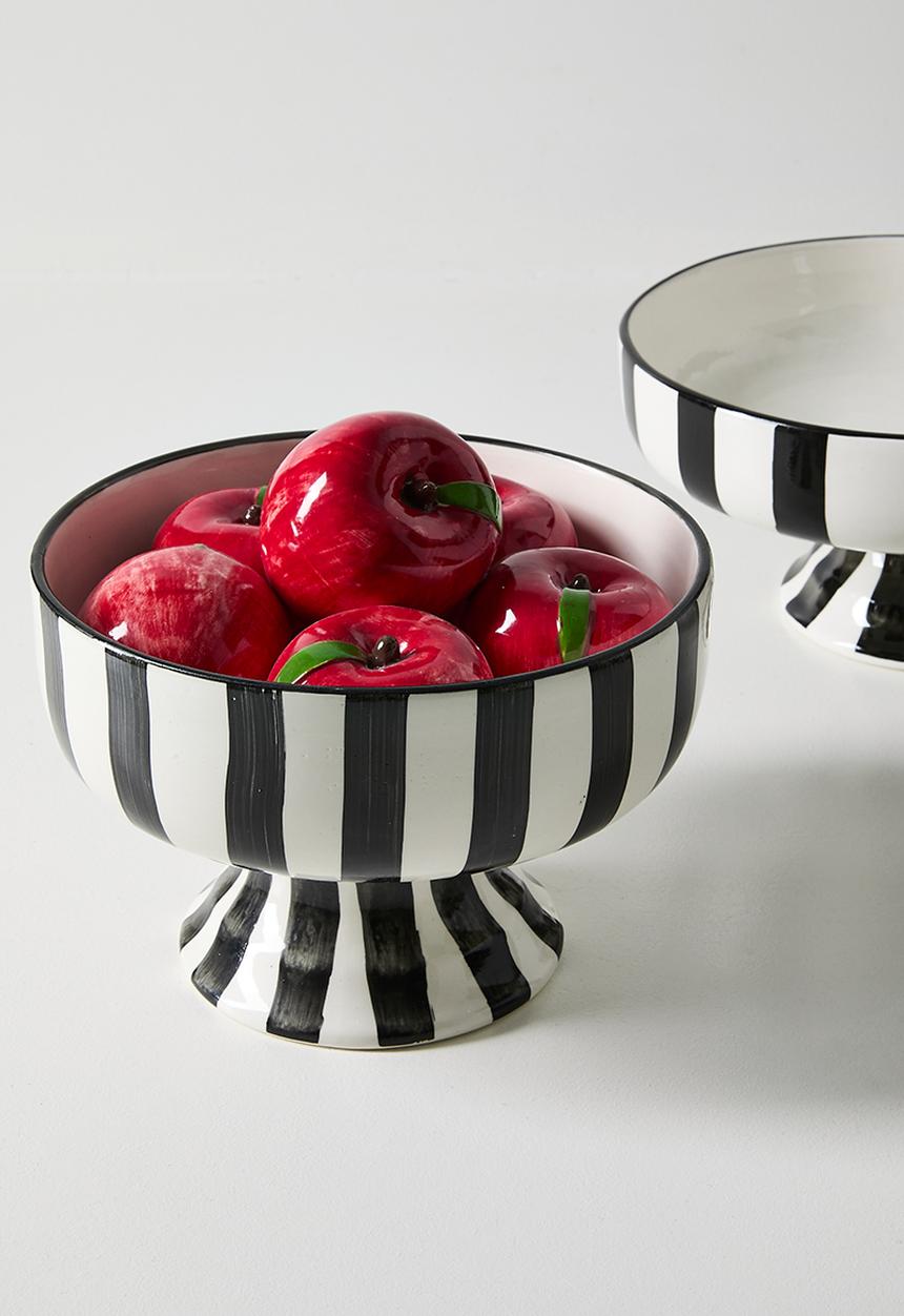 Urchin Art - Apple Serving Bowl Tall - Red apples & black stripes