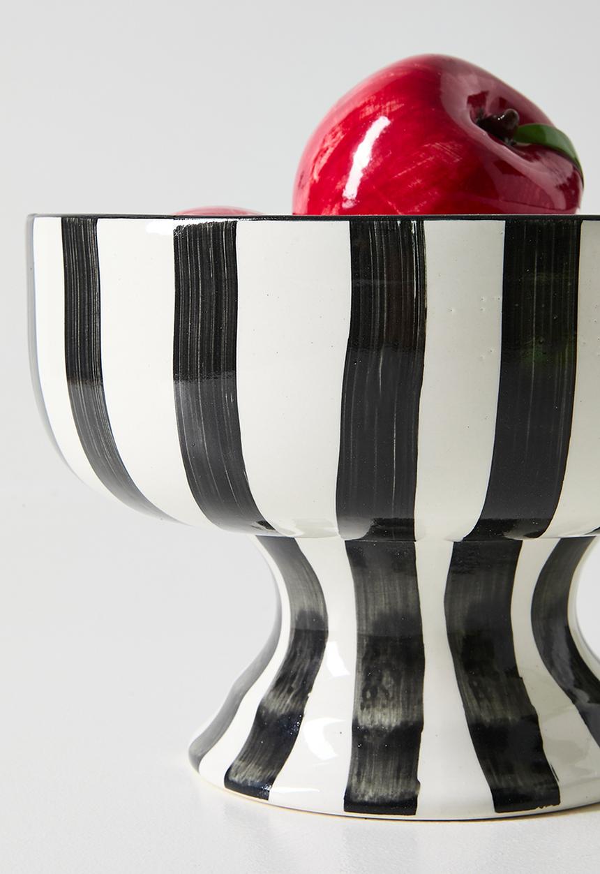 Urchin Art - Apple Serving Bowl Tall - Red apples & black stripes