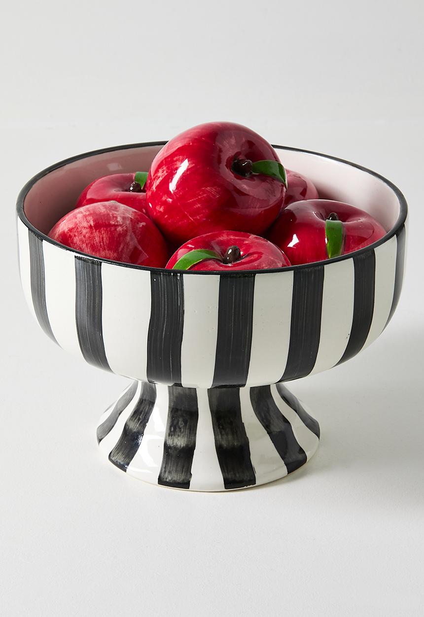 Urchin Art - Apple Serving Bowl Tall - Red apples & black stripes