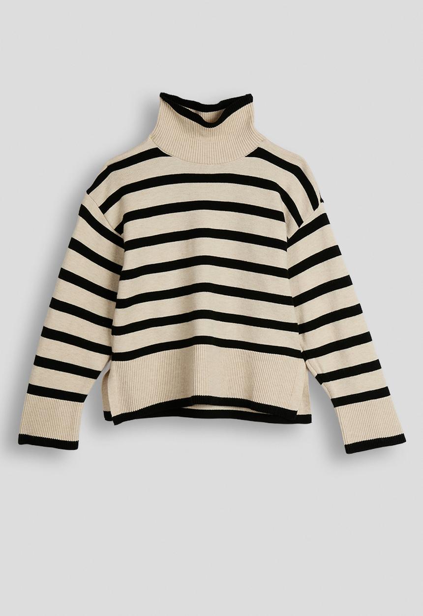 Pop Candy - Knit poloneck - black stripe