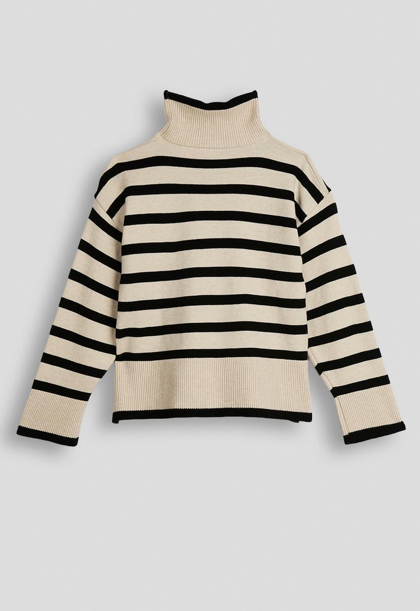Pop Candy - Knit poloneck - black stripe