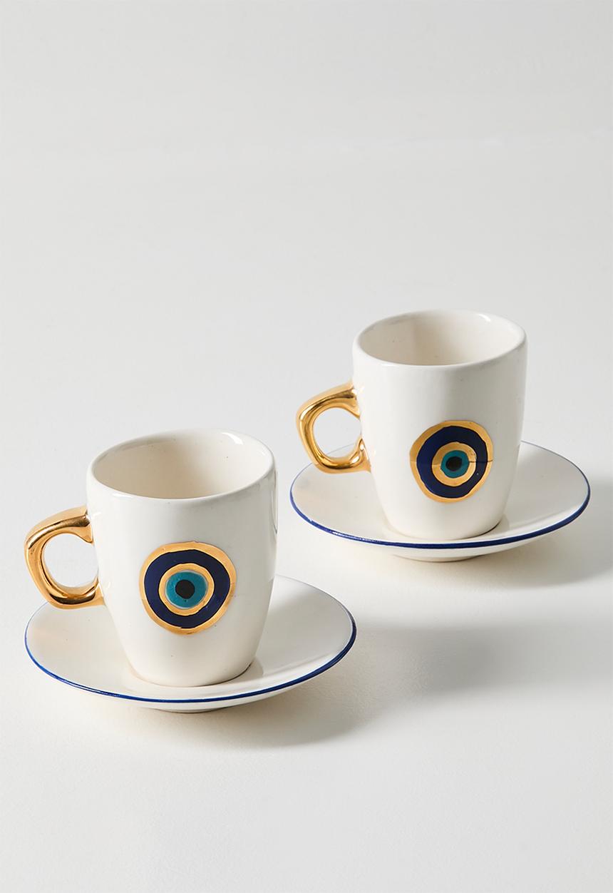 Urchin Art - Diana Espresso Mug and Saucer Set of 2 eye - white
