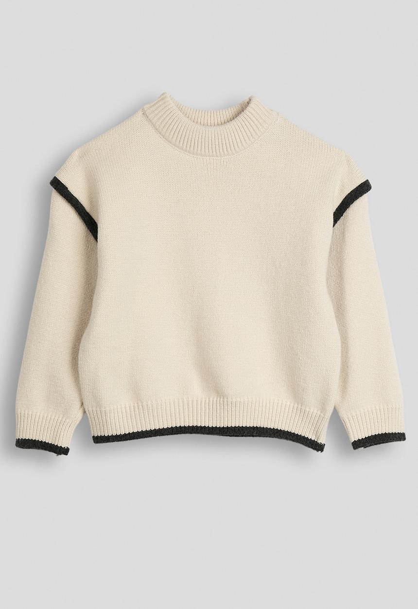 Pop Candy - Knit whipstitch contrast sweater - cream
