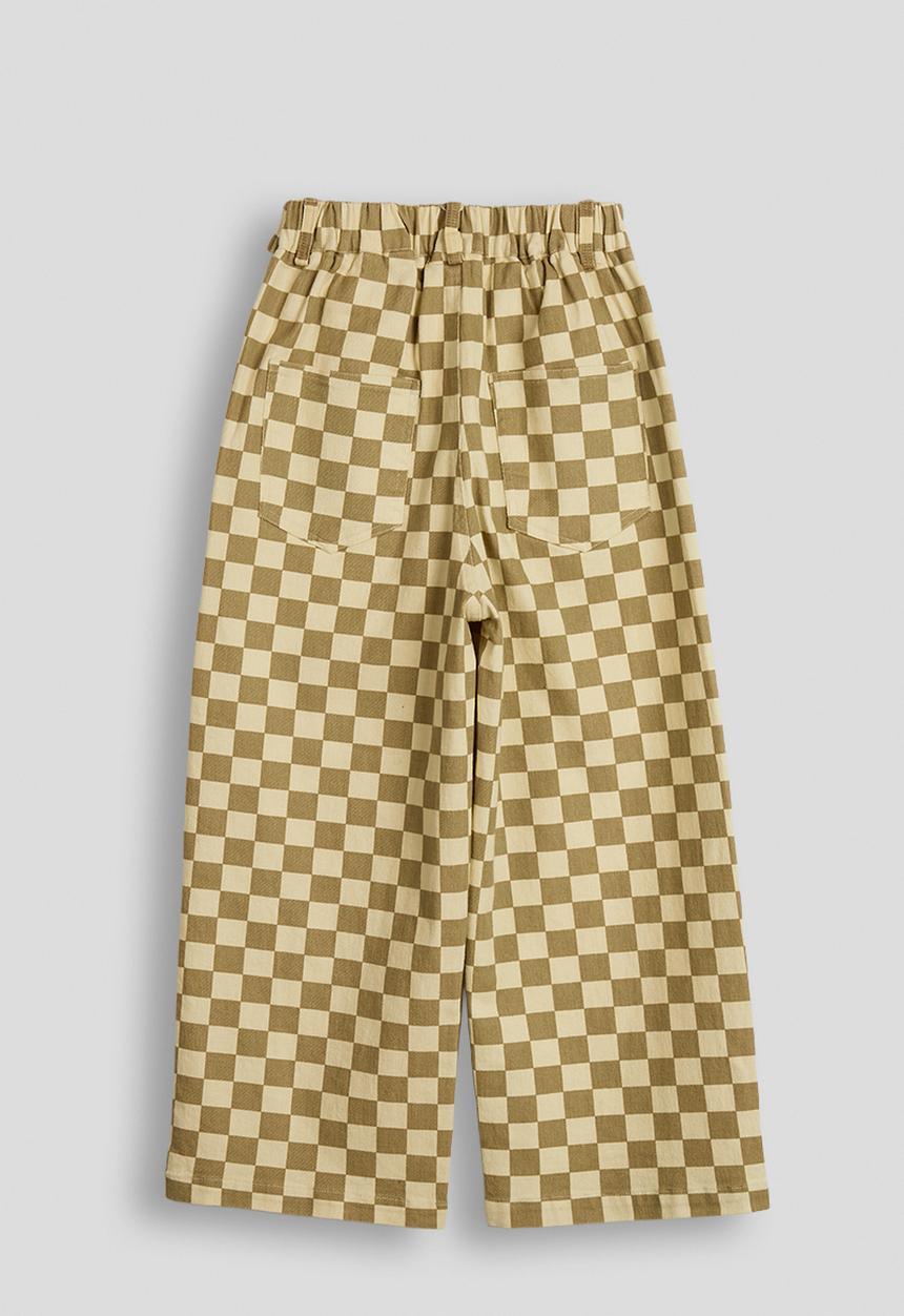 Pop Candy - Button tab wide leg jeans - tan checkerboard/beige