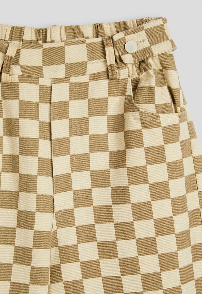 Pop Candy - Button tab wide leg jeans - tan checkerboard/beige
