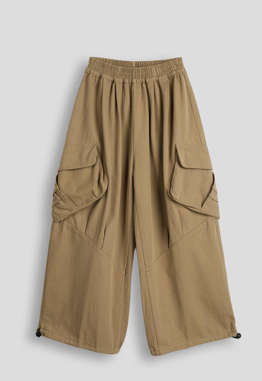 Pop Candy - Drawstring hem cargo pants with large side pockets - light khaki