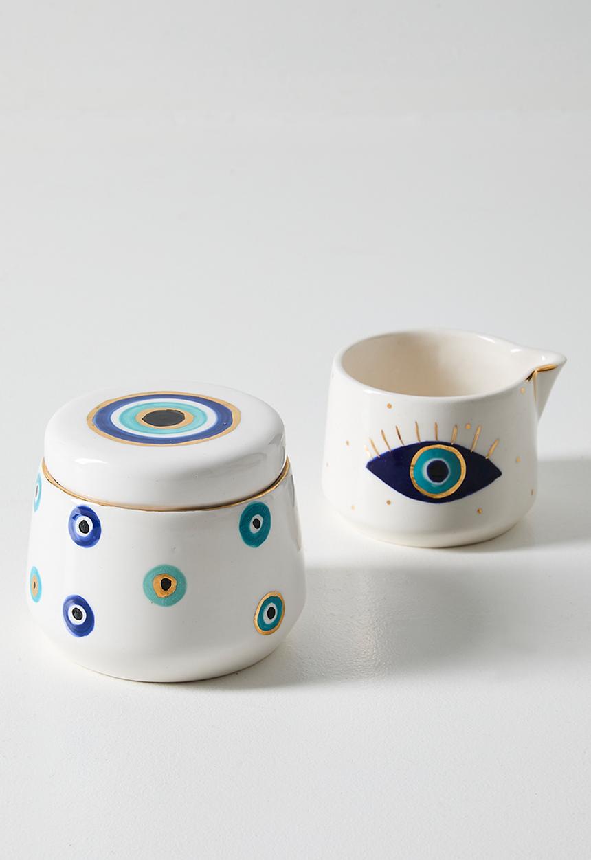 Urchin Art - Kiki Sugar Bowl Evil Eye - white