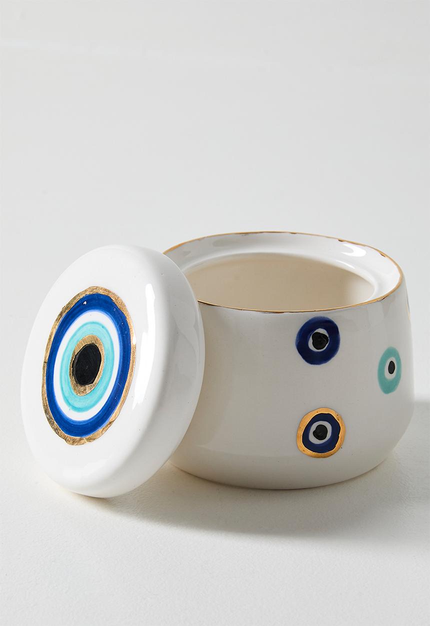 Urchin Art - Kiki Sugar Bowl Evil Eye - white