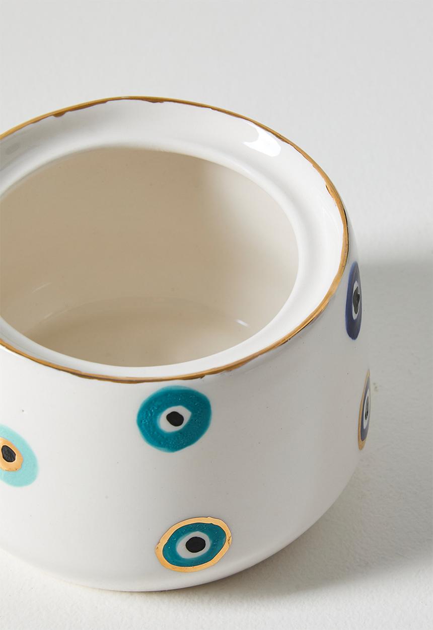 Urchin Art - Kiki Sugar Bowl Evil Eye - white
