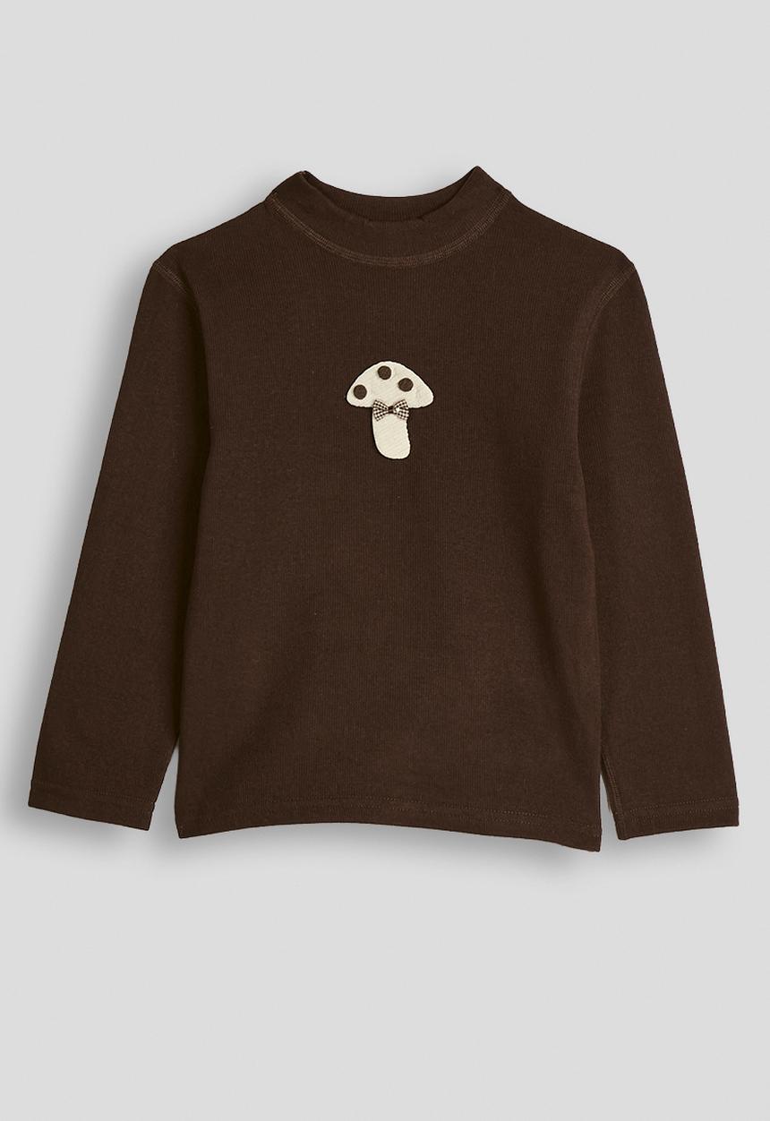 Pop Candy - Ribbed high neck top with applique mushroom - dark chocolate