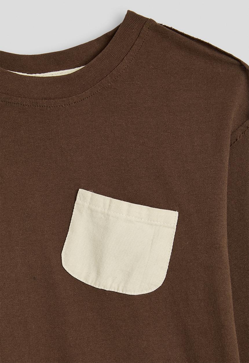 Pop Candy - Distressed detail tee with contrast pocket - coffee/cream