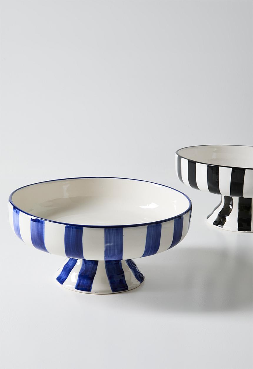 Urchin Art - Serving Bowl Short w stand - blue stripes
