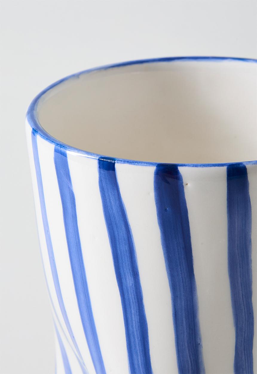 Urchin Art - Cylinder Squashed Vase Evil Eye - Blue Stripes