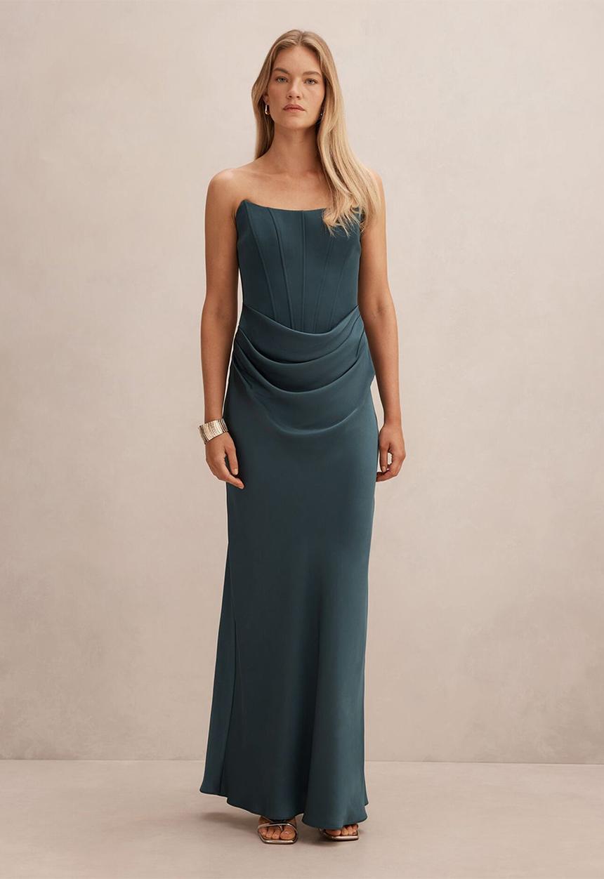 Forever New - Isra Drape Strapless Maxi Dress - Crystal Teal