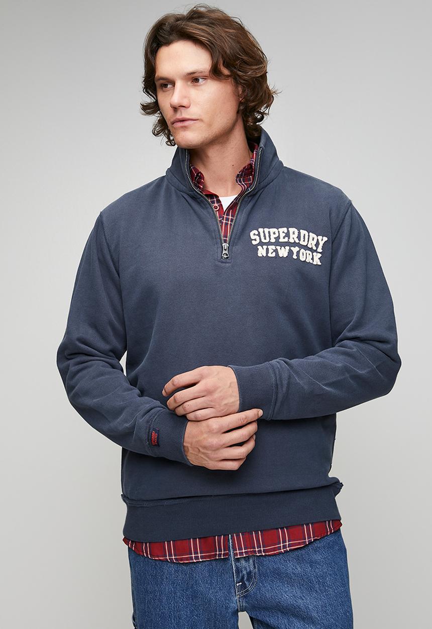 Superdry. - Vintage Athletic Zip Henley - Lauren Navy