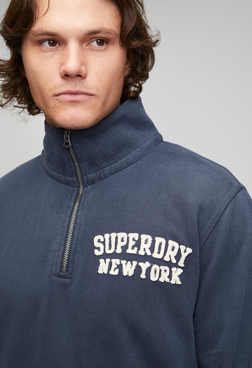 Superdry. - Vintage Athletic Zip Henley - Lauren Navy