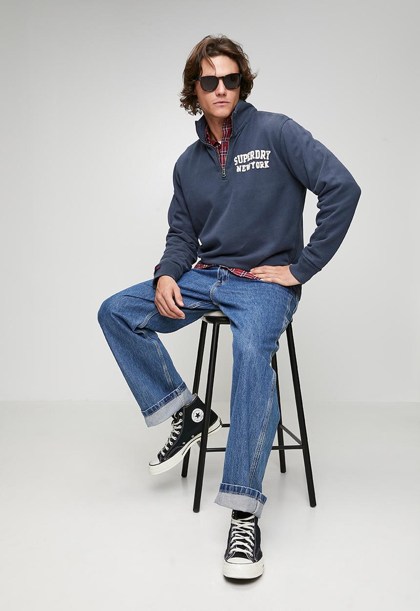 Superdry. - Vintage Athletic Zip Henley - Lauren Navy